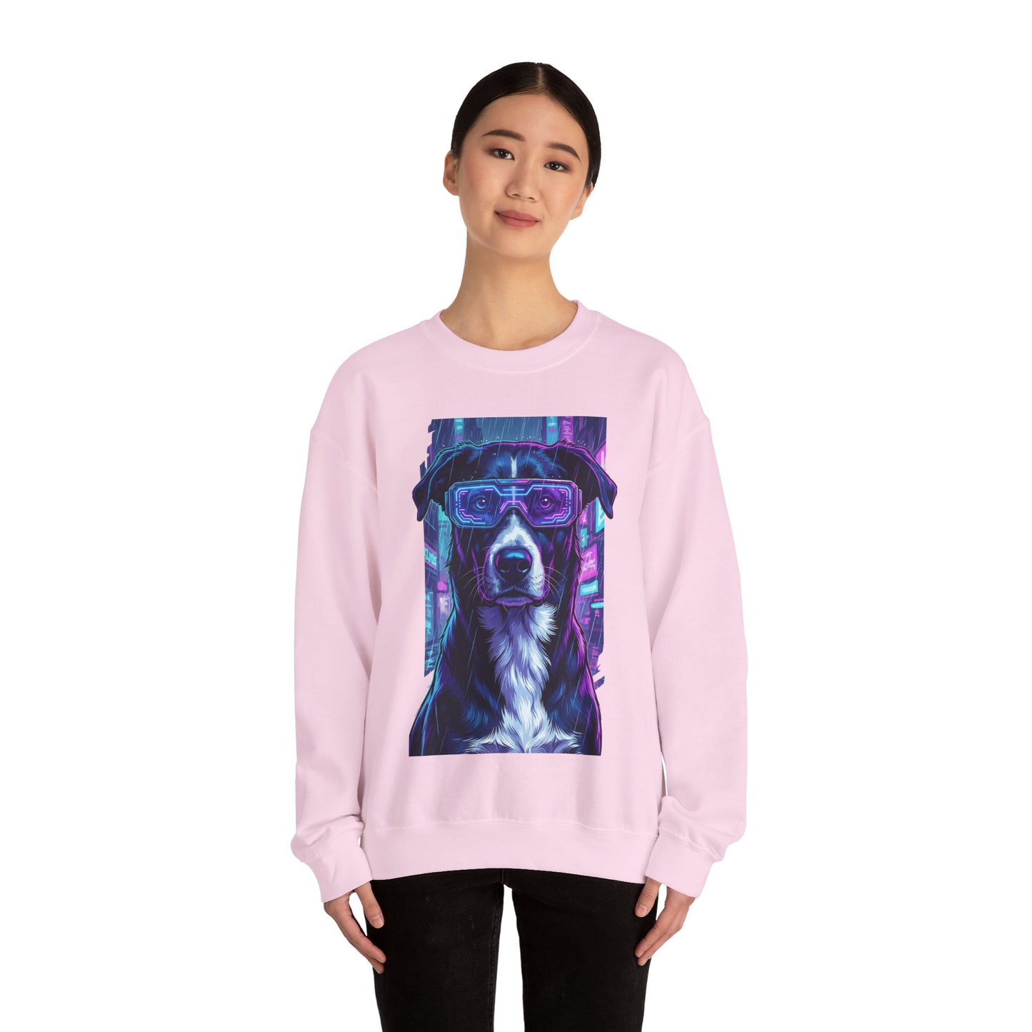 Dog Memorial Crewneck — Orelha Cyberpunk Portrait — dog memorial advocacy apparel — Orelha's Legacy