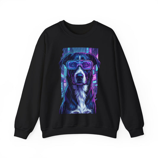 Dog Memorial Crewneck — Orelha Cyberpunk Portrait — dog memorial advocacy apparel — Orelha's Legacy