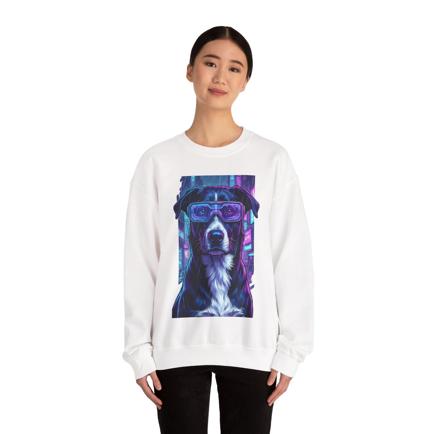 Dog Memorial Crewneck — Orelha Cyberpunk Portrait — dog memorial advocacy apparel — Orelha's Legacy