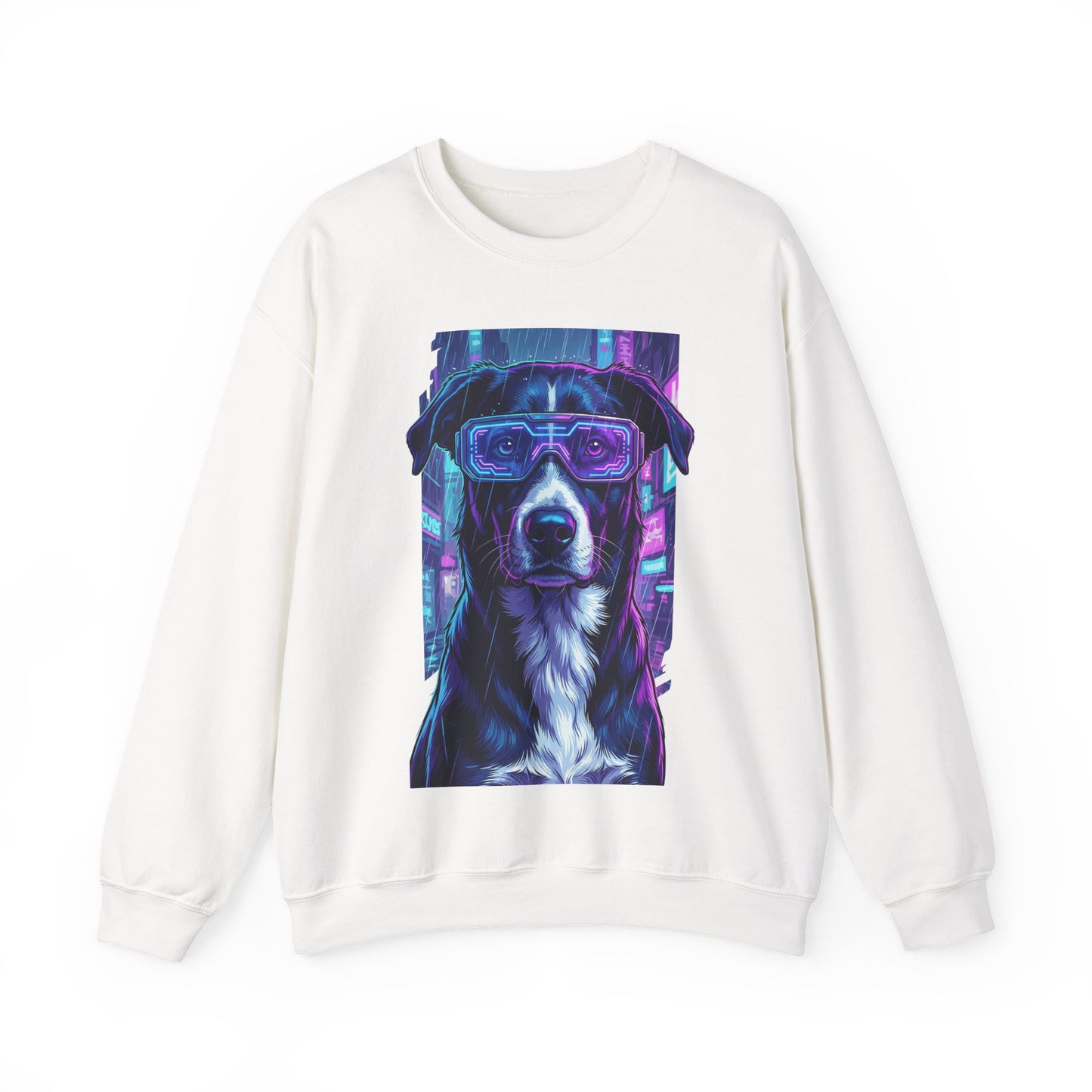 Dog Memorial Crewneck — Orelha Cyberpunk Portrait — dog memorial advocacy apparel — Orelha's Legacy