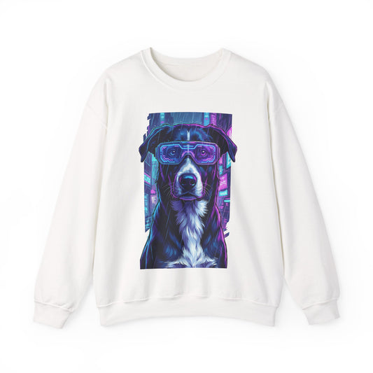 Dog Memorial Crewneck — Orelha Cyberpunk Portrait — dog memorial advocacy apparel — Orelha's Legacy