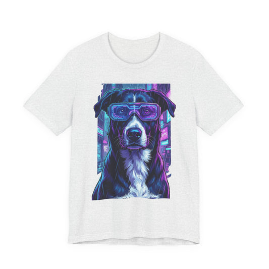 Dog Tribute T-Shirt — Orelha Cyberpunk Portrait — dog memorial advocacy apparel — Orelha's Legacy