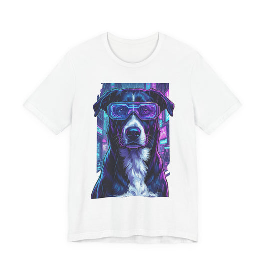 Dog Tribute T-Shirt — Orelha Cyberpunk Portrait — dog memorial advocacy apparel — Orelha's Legacy