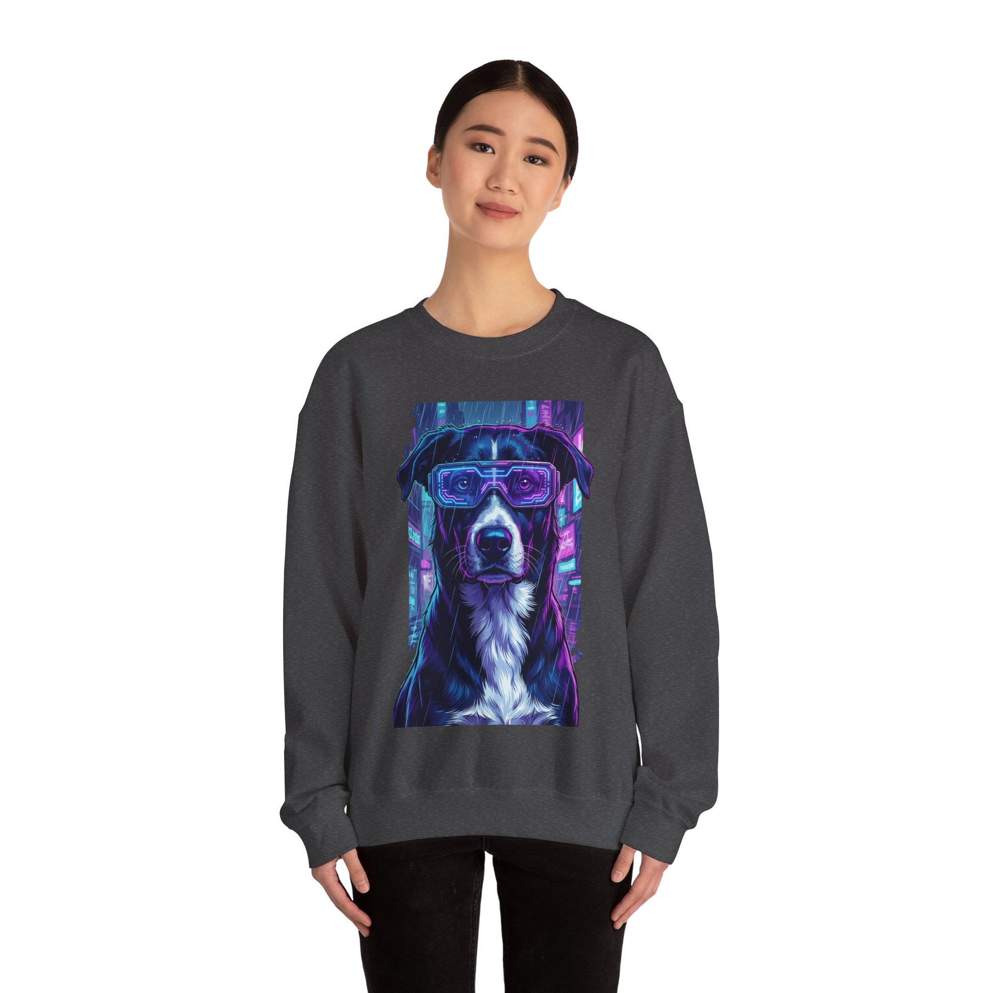 Dog Memorial Crewneck — Orelha Cyberpunk Portrait — dog memorial advocacy apparel — Orelha's Legacy