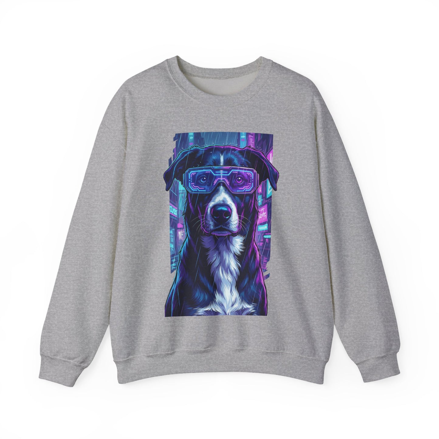 Dog Memorial Crewneck — Orelha Cyberpunk Portrait — dog memorial advocacy apparel — Orelha's Legacy