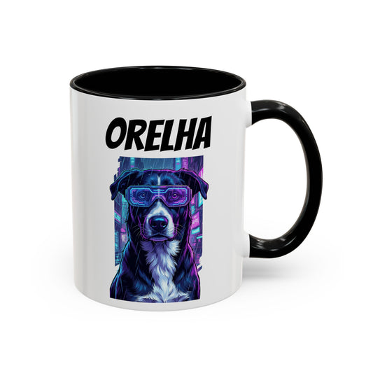 Dog Memorial Mug — Orelha Cyberpunk Portrait — dog memorial advocacy apparel — Orelha's Legacy