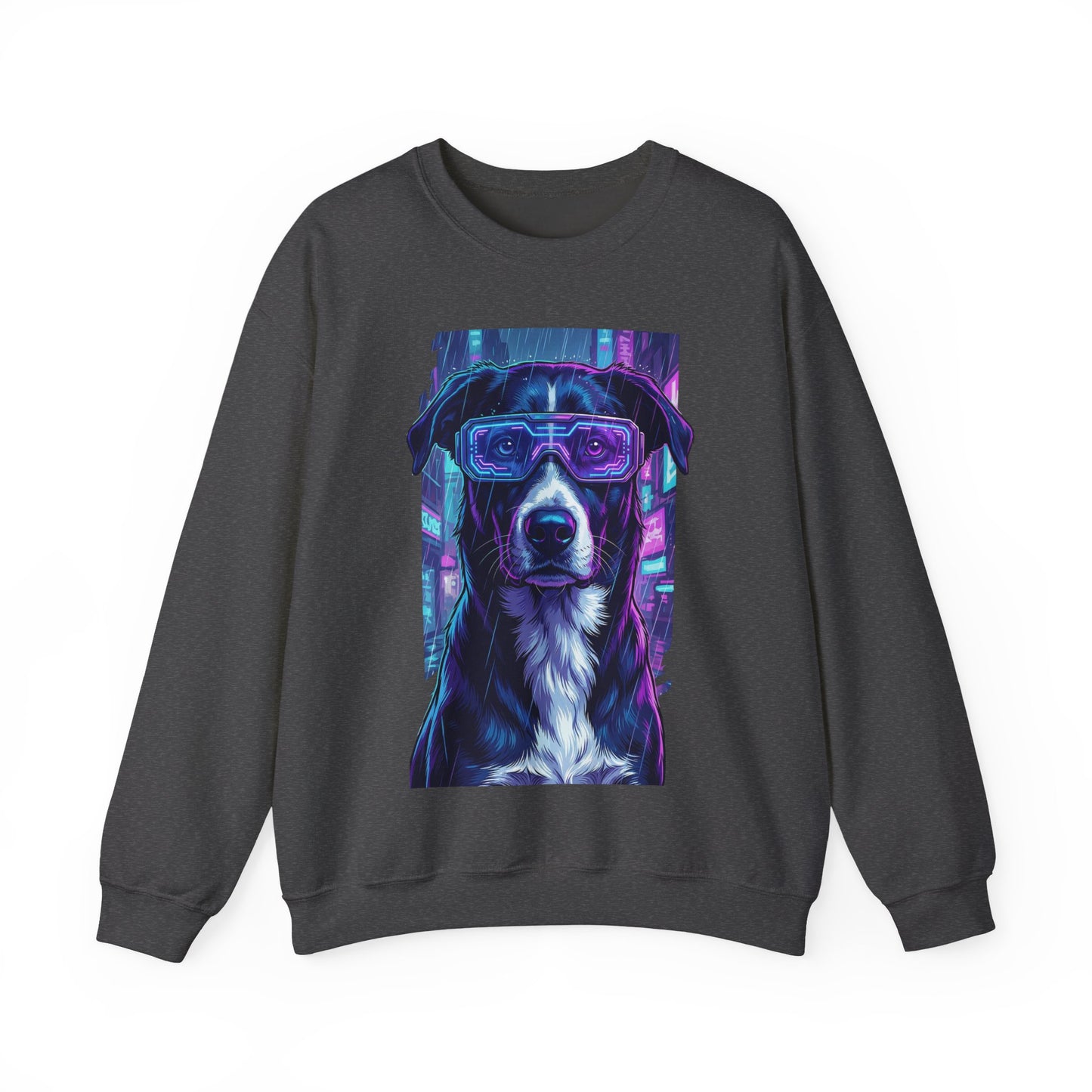 Dog Memorial Crewneck — Orelha Cyberpunk Portrait — dog memorial advocacy apparel — Orelha's Legacy