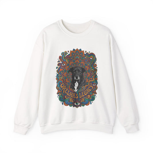 Dog Advocacy Crewneck — Orelha Vibrant Mandala — dog memorial advocacy apparel — Orelha's Legacy
