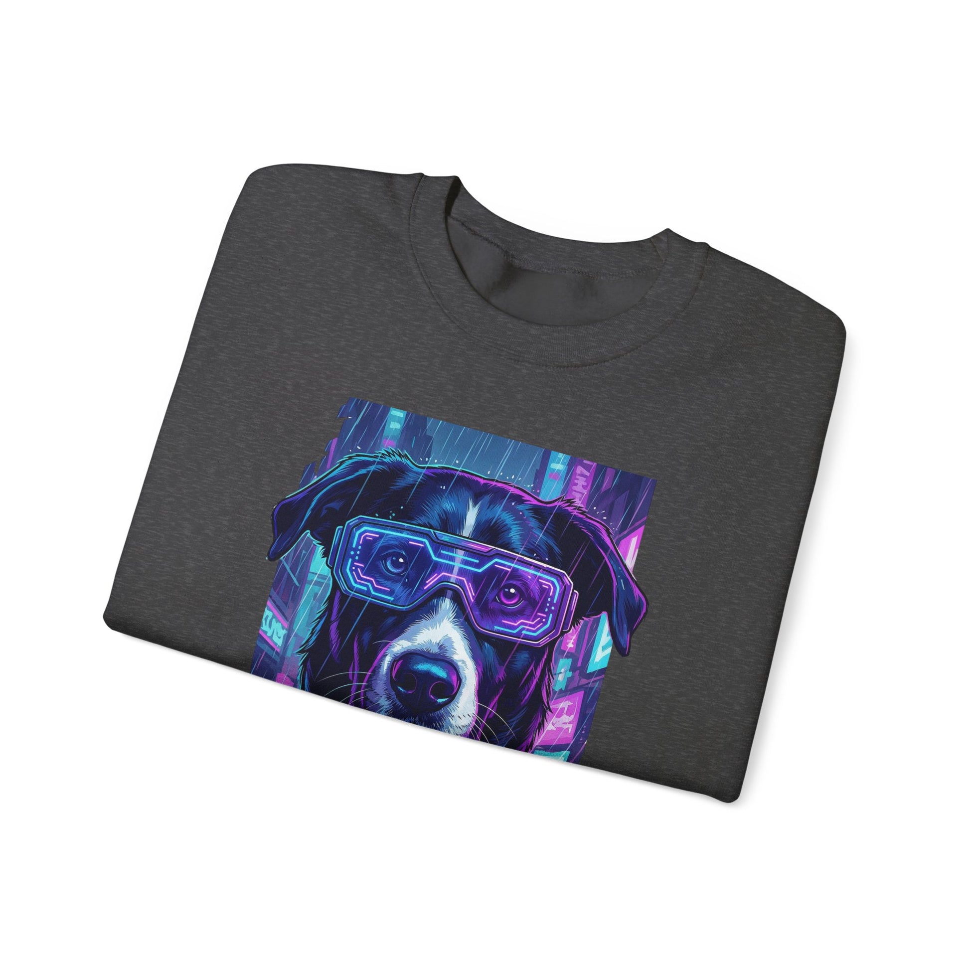 Dog Memorial Crewneck — Orelha Cyberpunk Portrait — dog memorial advocacy apparel — Orelha's Legacy