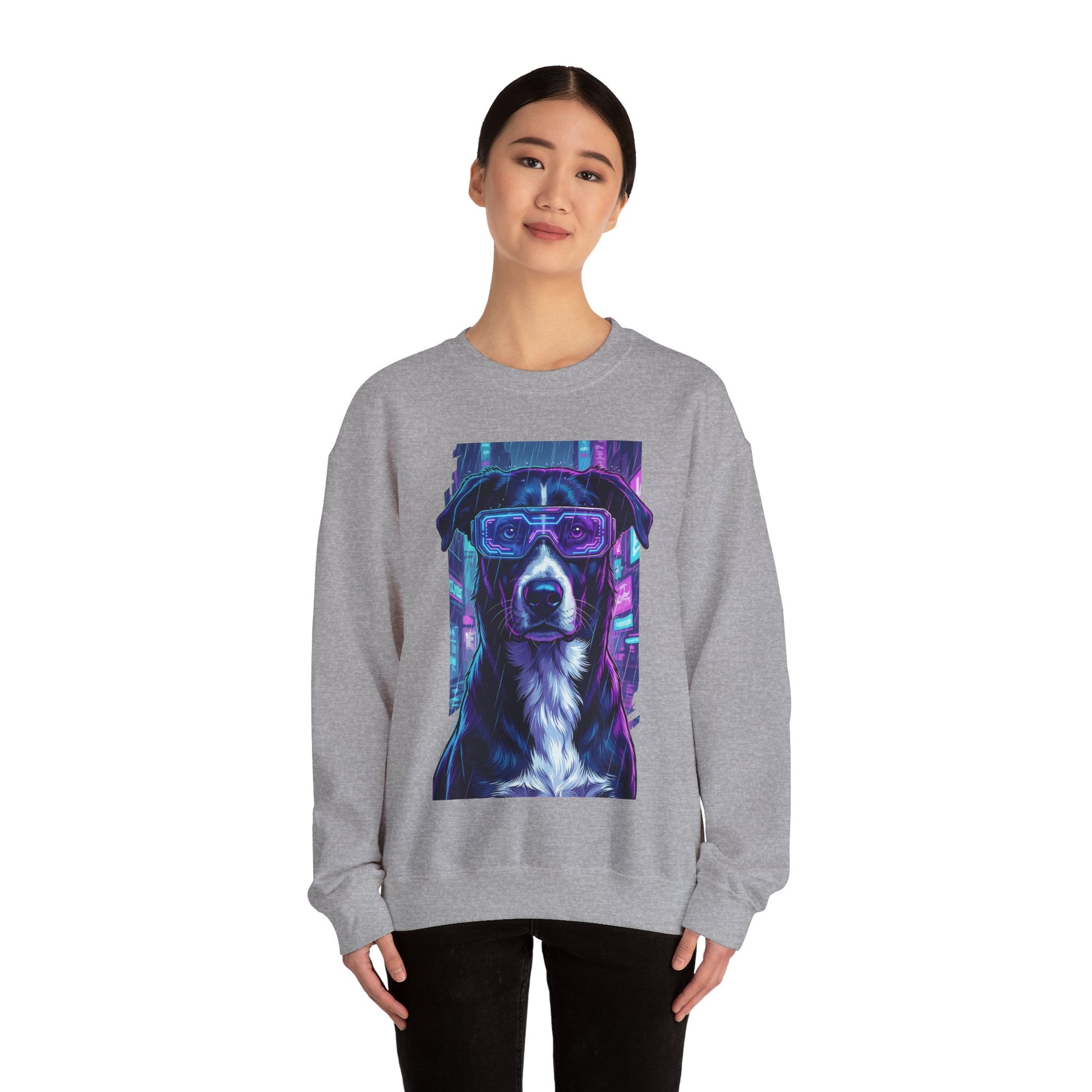 Dog Memorial Crewneck — Orelha Cyberpunk Portrait — dog memorial advocacy apparel — Orelha's Legacy
