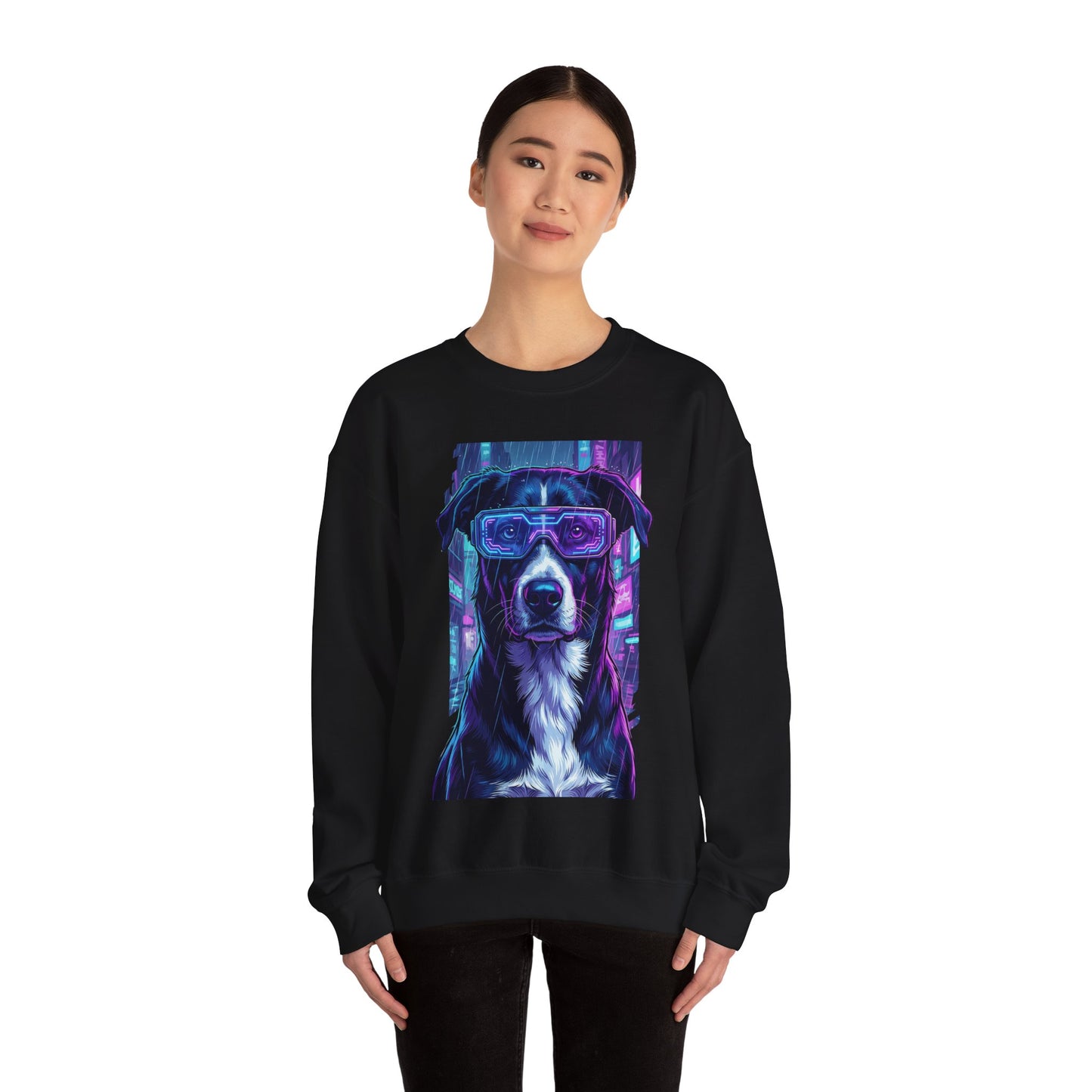 Dog Memorial Crewneck — Orelha Cyberpunk Portrait — dog memorial advocacy apparel — Orelha's Legacy